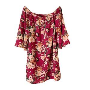 Xhilaration Off the Shoulder Pink Floral Dress Bell Sleeves - Size Medium